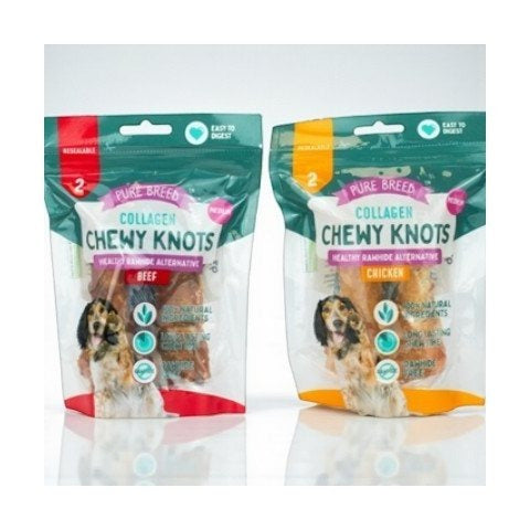 Collagen Chewy Knots for Dogs – Healthy Rawhide-Free Treats | Chicken & Meat Flavors | Long-Lasting Dental Chews | Pack of 2