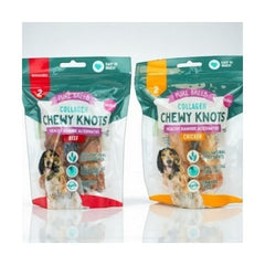 Collagen Chewy Knots for Dogs – Healthy Rawhide-Free Treats | Chicken & Meat Flavors | Long-Lasting Dental Chews | Pack of 2