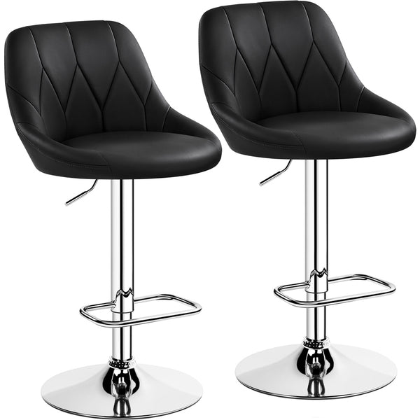 Costoffs Bar Stools Set of 2 Faux Leather Swivel Barstools, Height Adjustable, Modern Bar Chairs with Ergonomic Backrest, Cushioned Seat, Chrome Footrest for Home Kitchen Island Bar Counter, Dark Grey/Black/Retro Brown/White/Light Grey