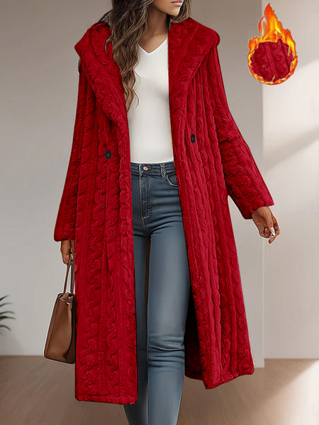 Fashionable Long Hooded Solid Color Cardigan Coat, Autumn/Winter Thickened Plush Outerwear, Warm, Versatile, and Suitable for Commuting
