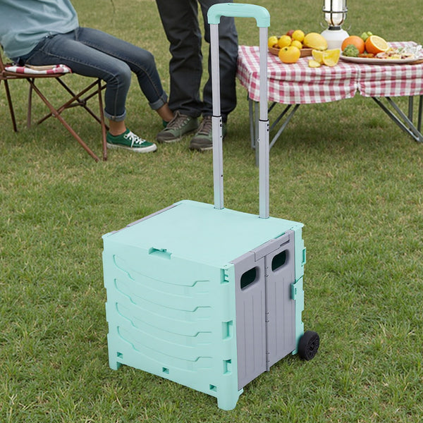 Grey/ Green Foldable Office Trolley, Portable Folding Shopping Trolley, Two-wheel Large-capacity Storage Box, Portable Pushable Shopping Cart Storage Box, Adjustable Railings