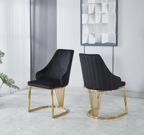 Set of 2 Modernique Velvet Upholstered Dining Chairs with Gold Metal Frame, Available in Black Grey and Cream