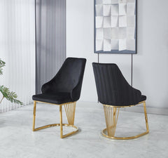 Set of 2 Modernique Velvet Upholstered Dining Chairs with Gold Metal Frame, Available in Black Grey and Cream