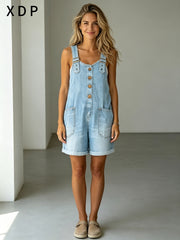 2026 New Vintage Washed Denim Overalls Women Distressed Loose Jumpsuit