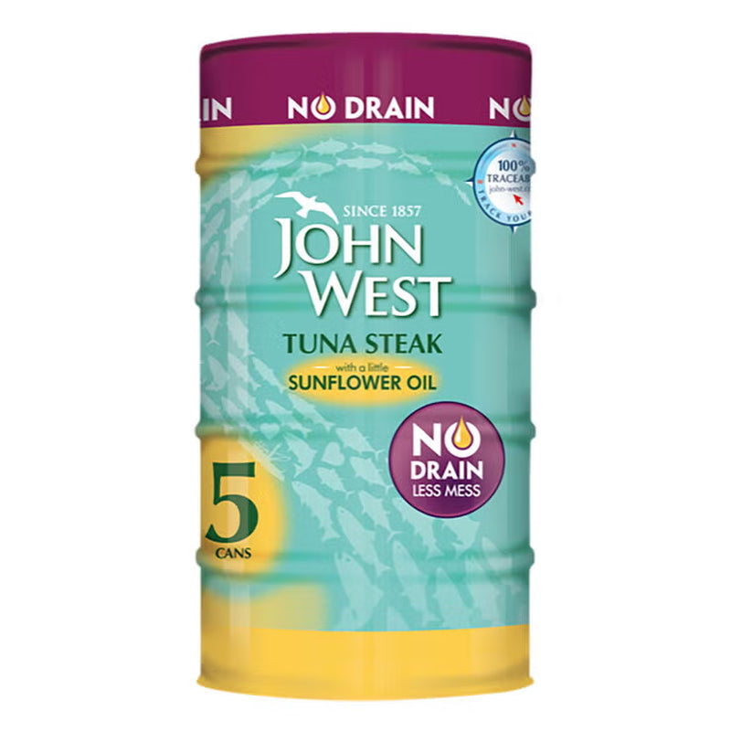 John West No Drain Tuna Steak in Sunflower Oil, 5 X 110G