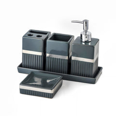 Ceramic Haven Elegance Collection | Set of 5 Luxury Bathroom Accessories | Soap Dispenser, Toothbrush Holder, Multipurpose Holder, Tumbler, Vanity Tray | Stylish Décor & Organizer