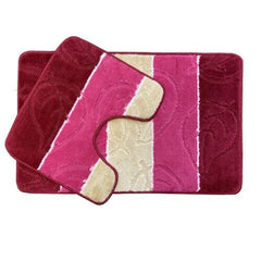 Lizzy 2Pcs Leaf Bath Mat Set | Non-slip Bathroom Mats Machine-washable | Shower Water Absorbent Bath Rug Super Absorbent Bath Mats for Bathroom Floor (Red Leaf Design Bathmats)