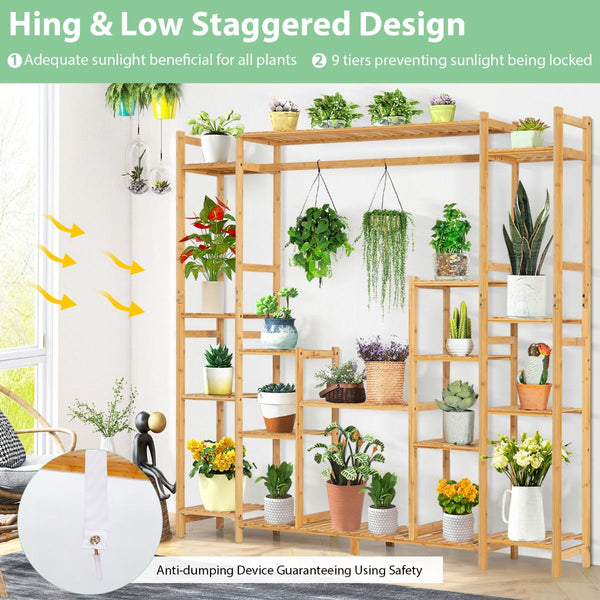 9-Tier Large Plant Shelf Bamboo Crisscross Plant Holder