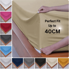 4B 40CM Deep Fitted Sheets for Double, King and Super King Size Beds, Extra Deep Pocket Mattress Protector Style Bed Cover, Soft Durable Smooth Feel, Elastic All Around for Secure Fit, Wrinkle Resistant, Easy to Wash, Long Lasting Bedding Essentials for C