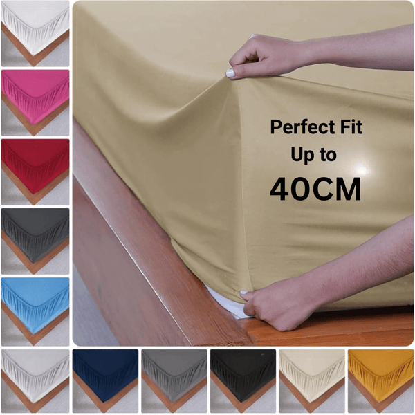4B 40CM Deep Fitted Sheets for Double, King and Super King Size Beds, Extra Deep Pocket Mattress Protector Style Bed Cover, Soft Durable Smooth Feel, Elastic All Around for Secure Fit, Wrinkle Resistant, Easy to Wash, Long Lasting Bedding Essentials for C