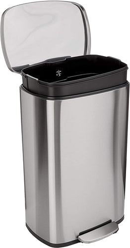 Amazon Basics Rectangular Kitchen Bin with Steel Bar Pedal, Soft-Closing Mechanism for Home and Office Use, 50 L/13.2 Gallon, Satin Nickel Finish
