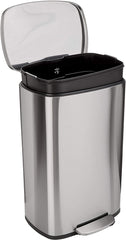 Amazon Basics Rectangular Kitchen Bin with Steel Bar Pedal, Soft-Closing Mechanism for Home and Office Use, 50 L/13.2 Gallon, Satin Nickel Finish