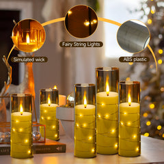 5-Pack LED Flameless Candles with Remote, Battery Operated Flickering Flame Effect Candles with Timer and Embedded String Lights, Realistic Glass Electric Candles for Home Decor