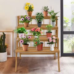 4-Tier Wooden Plant Stand with Sturdy Structure for Garden Patio Balcony Easy Assembly