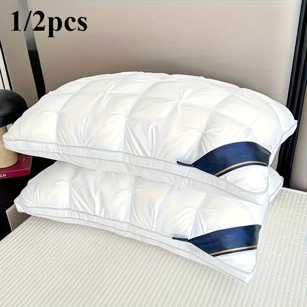1/ 2pcs Queen Size Luxury Bed Pillows - Hypoallergenic Polyester Cover, Machine Washable All-Season Pillows for Deep Sleep, Contemporary White Design with Blue Accents - Perfect for Home, Gifts & Family Use, Elegant Bedding, Home Comfort
