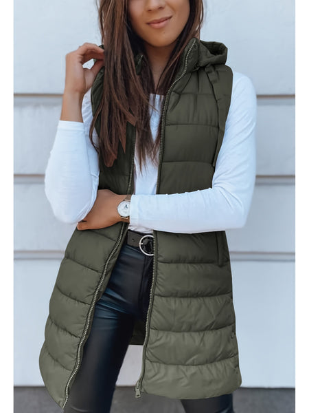 Women's Elegant Hooded Puffer Vest Coat - Thermal Insulated Sleeveless Winter Jacket with Full-Zip Closure, Machine Washable Outerwear in Brown/Black/White/Blue/Red/Navy/Gray, Cozy Cold-Weather Coat for Everyday & Formal Outfits, Layering Piece for Women
