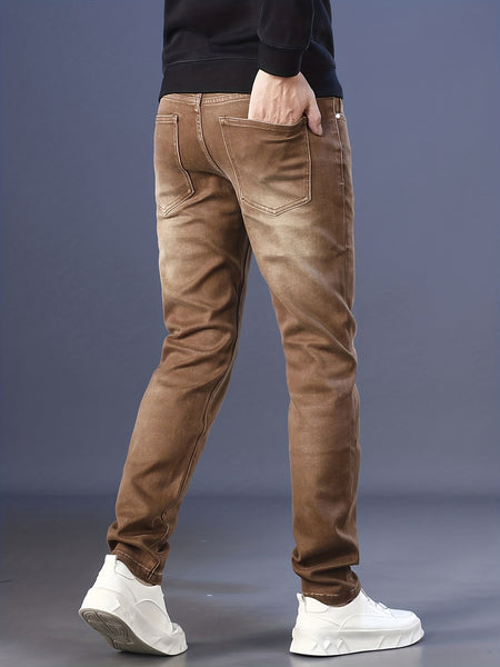 Men'S Jeans, Elastic, Easy, Denim Trousers, Slimming, Slim Fit, Green Men'S Clothing, Multi-Process Men'S Pants, Suitable for All Seasons