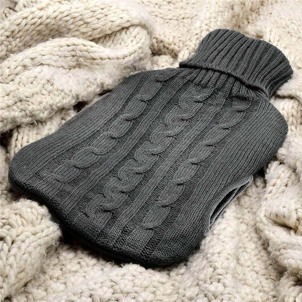 2L Hot Water Bottle with Built in Pockets & Knitted Cover Bag - Natural Rubber, Hot Water Bag for Hot and Cold Compress, Neck and Shoulder Pain – Hand Feet Warmer