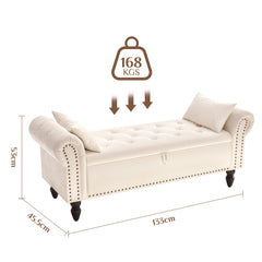Ottoman Storage Bench, Velvet End Of Bed Storage Box With Lid, Sturdy Wood Legs Footrest, 168KG Load Capacity, Sofa Bench For Bedroom/Living Room, 133x53x46cm (Grey/Blue/Beige)