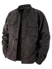 Men'S Casual Velvet Jacket with Pockets, Casual Long Sleeve Stand Collar Button-Up Coat