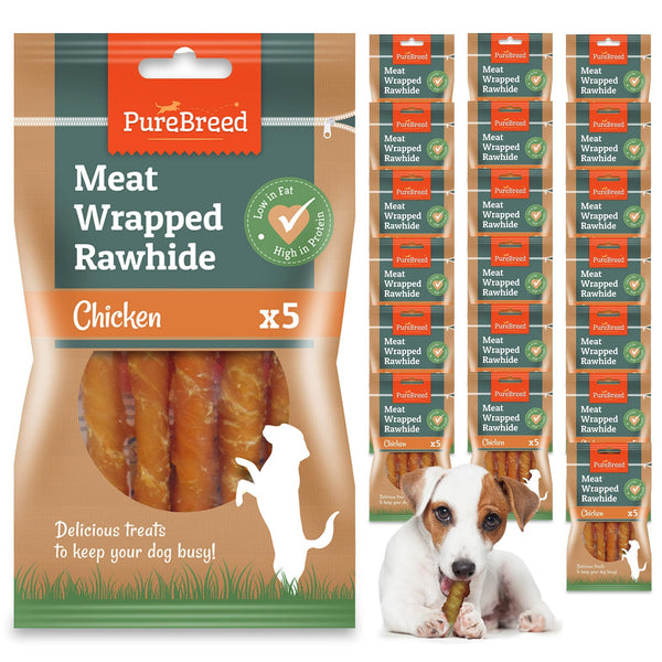 Pure Breed 100pk Chicken Wrapped Dog Treats | Twist Rawhide Sticks for Training, Reward & Chewing | Low Fat, High Protein Long-Lasting Dog Chews | Perfect Puppy Treats & Christmas Pet Gifts