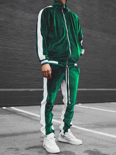 Men'S Velour Tracksuit Sweatsuit Set Jogging Suits Full Zip Casual Jackets Pants 2pcs Outfit Athletic Workout