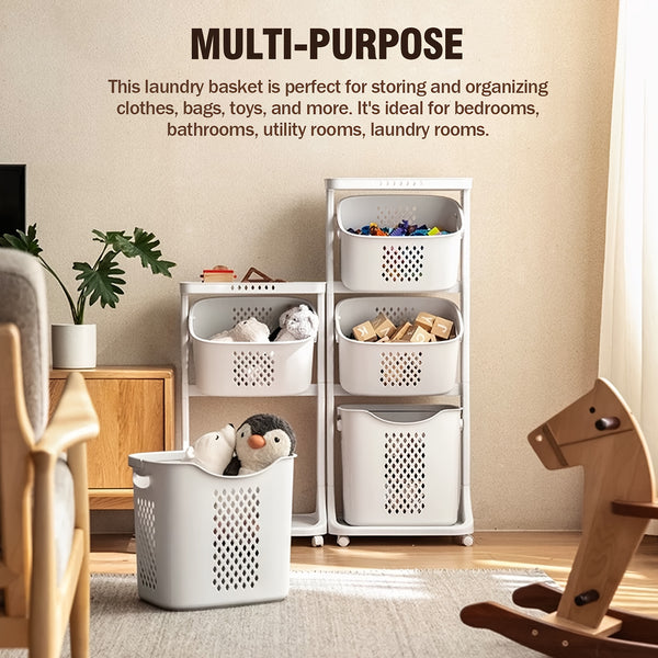 2-Tier/4-Tier Rolling Laundry Cart with Removable Baskets - Heavy-Duty Plastic Frame & Wheeled Hamper Organizer, Modern Bathroom Storage Cart Suitable for,, Dorm, Hotel - Space-Saving Clothes Sorting System, Laundry Baskets
