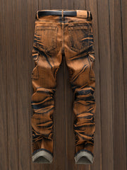 Fashionable Comfortable Street Style Casual All-Match Men'S Individual Multi-Pocket Biker Style Jeans