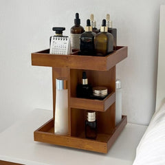 Wood Makeup Storage Box - 360-Degree Rotating Display Stand for Lipsticks, Skincare & Jewelry, Multi-Layer Organizer 22.5 * 22.5 * 27.5cm