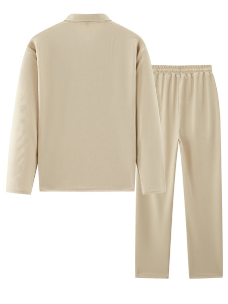 Men's 2pcs Set: Long-Sleeve Shirt and Drawstring Pants - Clean, Comfortable, Breathable