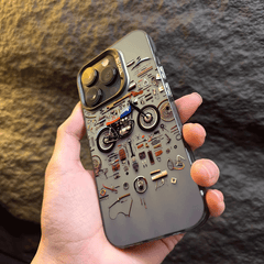 Phone Case - A Colorful Silver Phone Case Featuring a Retro Motorcycle Parts Disassembled Art Design, Compatible with Various for Iphone Including for Iphone 17 Pro Max, 16, 15, 14, 13, 12, And 11 Series, Designed to Be Stylish And Anti-Fall