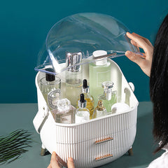 Jewelry Storage Box, White Makeup Organiser Storage Box with 2 Drawers, 25*18.5*37cm Cosmetic Organiser, Large Capacity Multi-Function Make Up Case with Clear Lid, Jewelry Display Case, Cosmetics Storage Box Suitable for Necklace, Bracelet, Watch, Earring