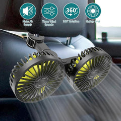 Car Fan, Car Small Air Conditioner, Double-Head Rear USB Interface Electronic Fan, Strong Wind, 360-Degree Rotation, USB Gadget, Computer Additions, Car And Home Dual Use, USB Fan Compatible with Laptops