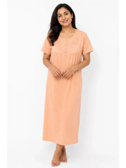 Women'S Nightdress Soft Comfortable Short Sleeve Nightie Button Front Embroidered Sleep Dress Loose Fit Midi Lounge Nightwear House Dress S-XXL