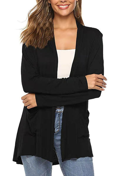 Women Simple Style Cardigan, Solid Color Long Sleeve Knitwear with Pockets, S/ M/ L/ XL/ XXL