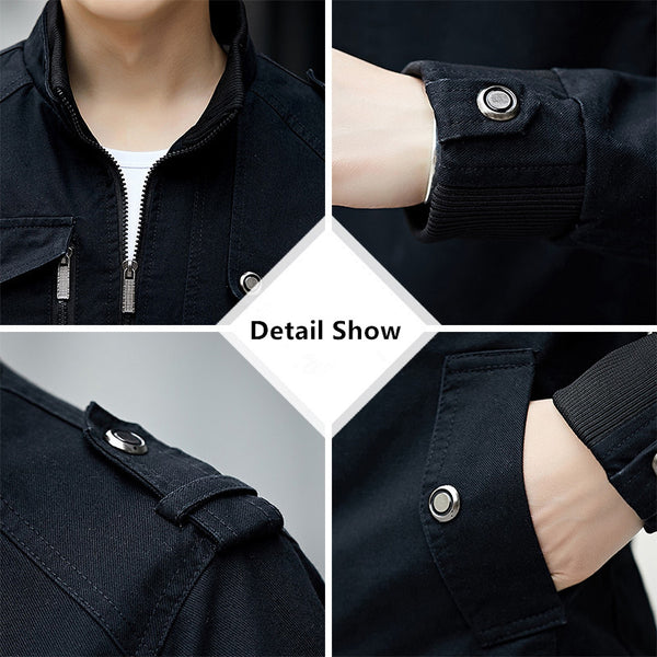 Men'S Solid Color Plaid Lining Cargo Jacket Autumn And Winter Multi-Pocket Design Stylish Long Sleeve Stand Collar Street Jacket Outdoor Coat Locomotive Jacket