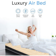 Double Inflatable Air Mattress, Air Bed with Built-in Electric Pump, Double Blow Up Mattress in 3 Mins Self-Inflation, Flocked Surface Guest Airbed for Home Portable Camping