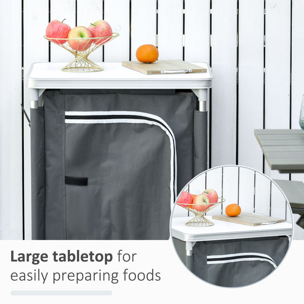 Outsunny Outdoor 3-Shelf Camping Cupboard Kitchen Station Cook Table Grey