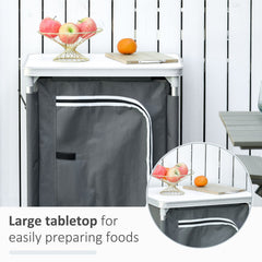 Outsunny Outdoor 3-Shelf Camping Cupboard Kitchen Station Cook Table Grey