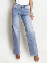 [Petite]KatchMe Women'S Wide Leg Jeans - Mid Rise Relaxed Fit Denim Pants, Soft Stretch Comfortable Trousers for Fall & Winter, Streetwear Casual Bottoms
