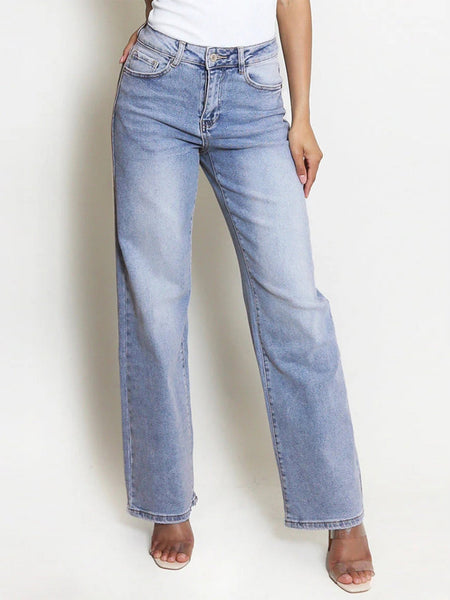 [Petite]KatchMe Women'S Wide Leg Jeans - Mid Rise Relaxed Fit Denim Pants, Soft Stretch Comfortable Trousers for Fall & Winter, Streetwear Casual Bottoms