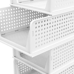 Set of 4 Stackable Foldable Wardrobe Storage Box Organizer, Plastic White Wardrobe Shelves Closet Organiser Box, Pull Out Like a Drawer, Suitable for Home, Bedroom, Kitchen (Easy Open and Folding)