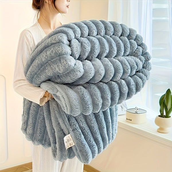 1pc Thickened Blanket Soft And Comfortable Faux Rabbit Hair Reversible Blanket Thermal Fleece Blanket Nap Blanket Air Conditioning Blanket Office Outdoor Camping Gift Blanket Perfect For All Seasons