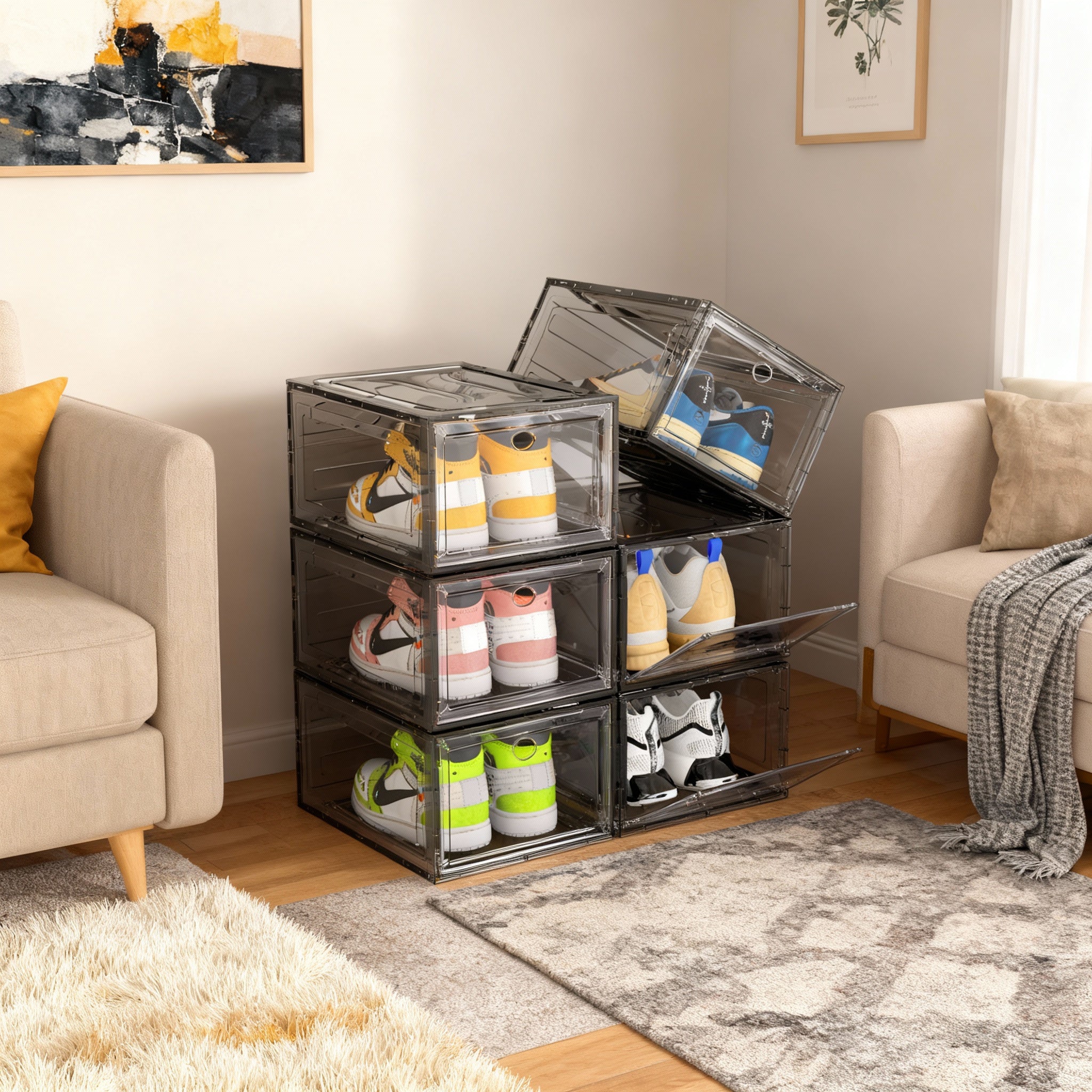6/9/10-pack Transparent thickened shoe box with magnetic door, closet shoe box, sneaker storage box, dustproof and waterproof, stackable shoe box, upgraded sturdy shoe box, multifunctional sneaker storage box