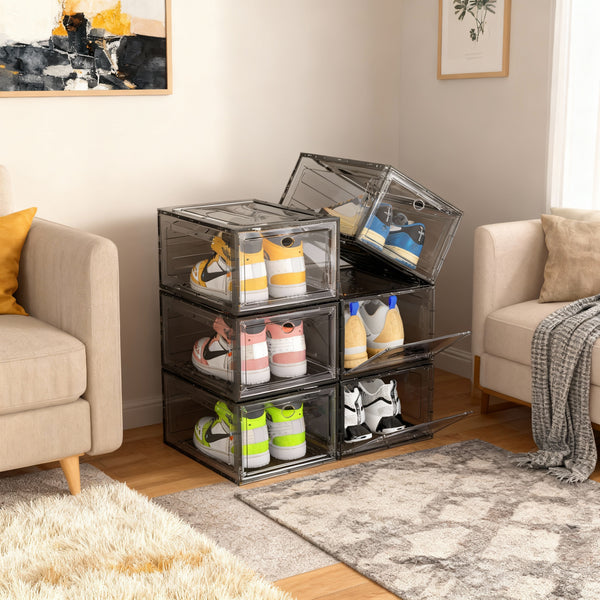6/9/10-pack Transparent thickened shoe box with magnetic door, closet shoe box, sneaker storage box, dustproof and waterproof, stackable shoe box, upgraded sturdy shoe box, multifunctional sneaker storage box