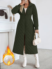 Women'S Casual Quilted Long Coat, Solid Color Long Sleeves with Pockets, Elegant Hooded Winter Warm Jacket