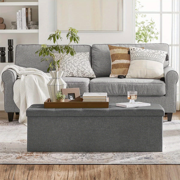 Storage Ottoman, Padded Foldable Bench, Chest with Lid, 120L Capacity, Holds up to 300 kg, for Bedroom, Hallway, Living Room, Light Grey LSF84GYX