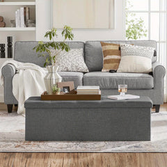 Storage Ottoman, Padded Foldable Bench, Chest with Lid, 120L Capacity, Holds up to 300 kg, for Bedroom, Hallway, Living Room, Light Grey LSF84GYX