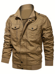 Men's Tactical Jacket with Multiple Pockets, Practical Workwear Style Coat