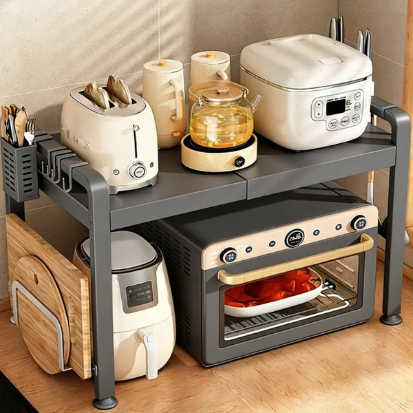 1pc Extendable Microwave Rack- Heavy Duty Carbon Steel Kitchen Countertop Organizer with Adjustable Shelves, Space Saving Storage for Microwave, Electric Pots, Ovens, And Bread Makers- Kitchen Storage Rack